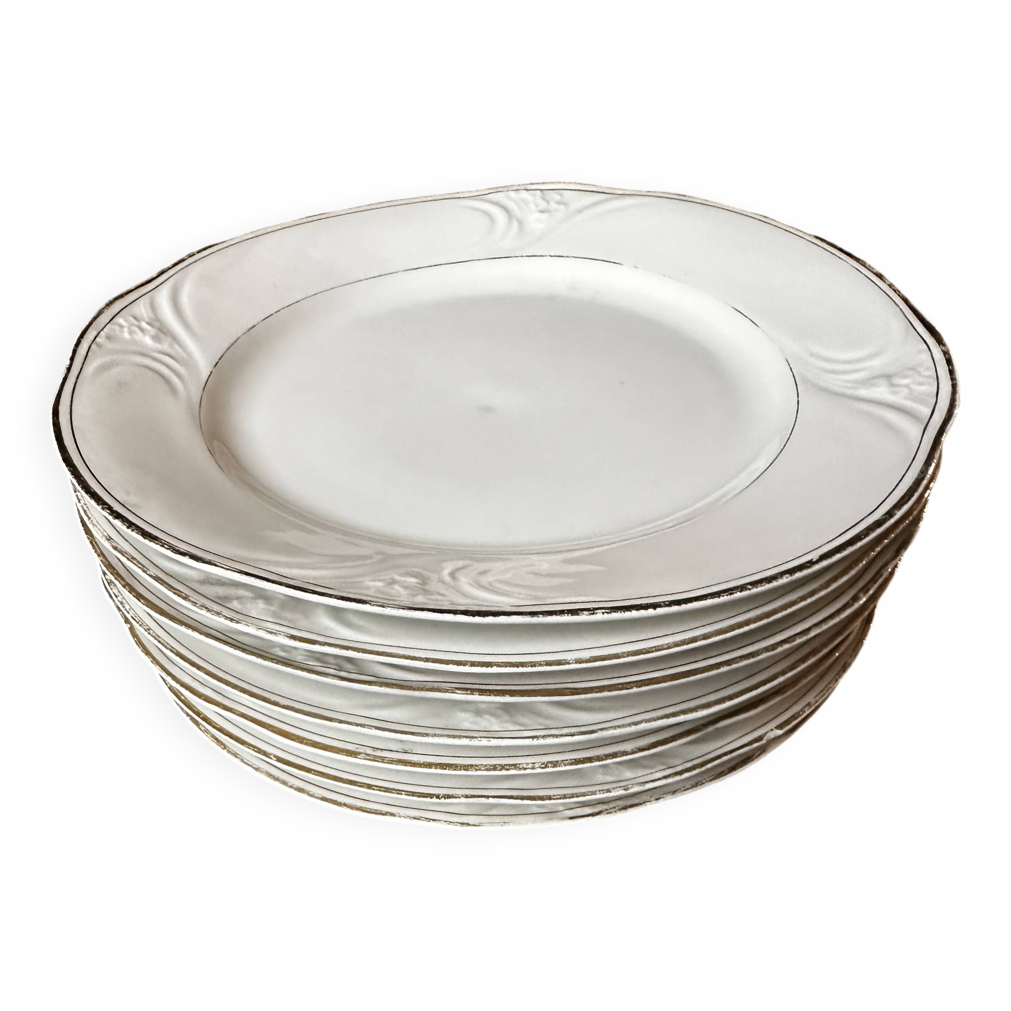 6 porcelain plates Art Nouveau period White and gold border - Diameter 23 cm