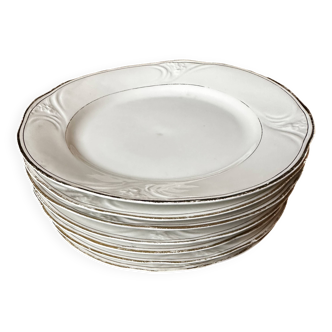 6 assiettes porcelaine Période Art-Nouveau Blanc et lisere Or - Diamètre 23 cm