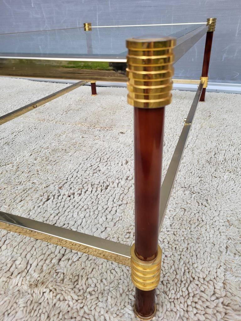 Gold glass coffee table with tobacco-colored legs, 1970s design