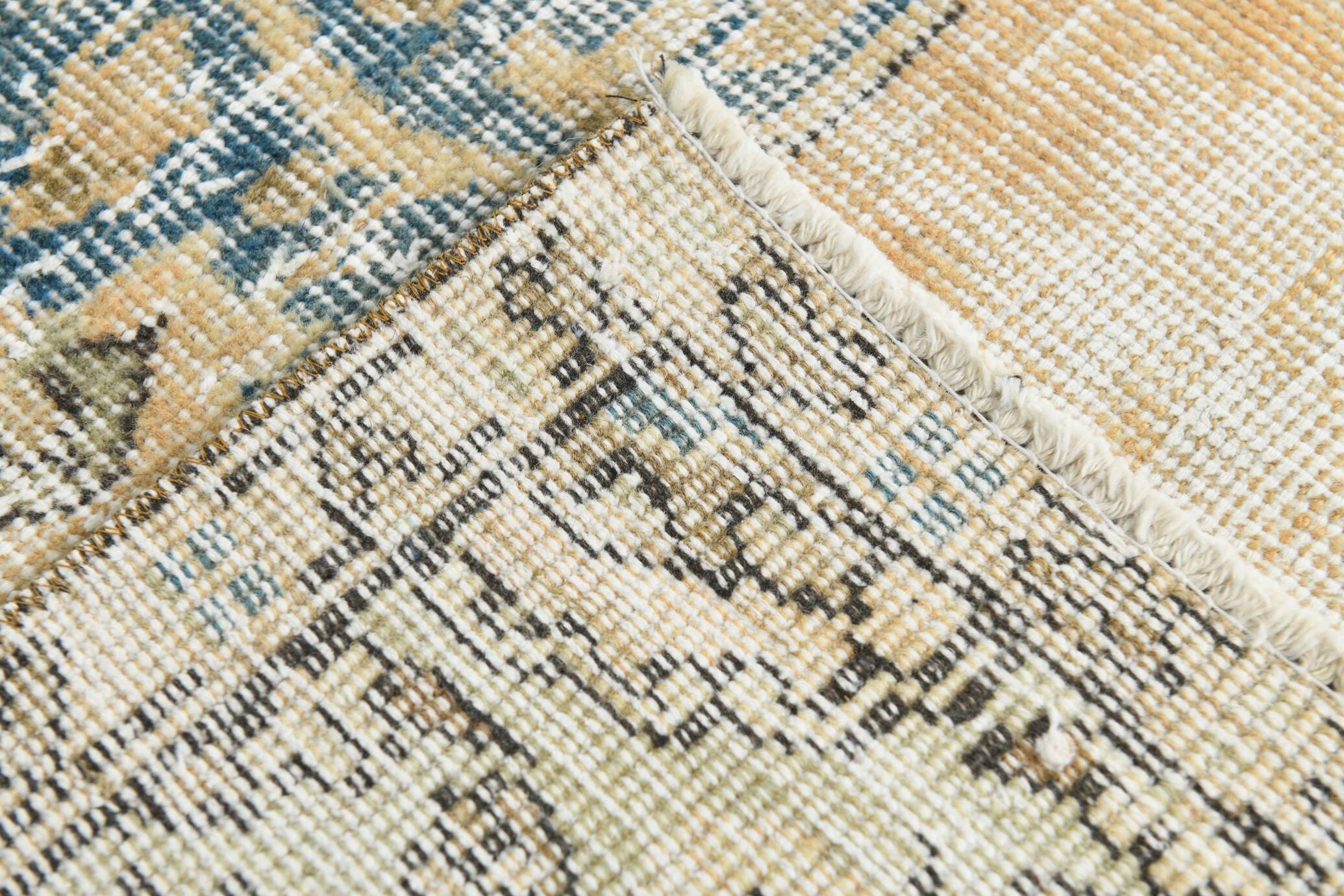 Vintage Mustard & Blue Oriental Pattern Rug, 157x254Cm