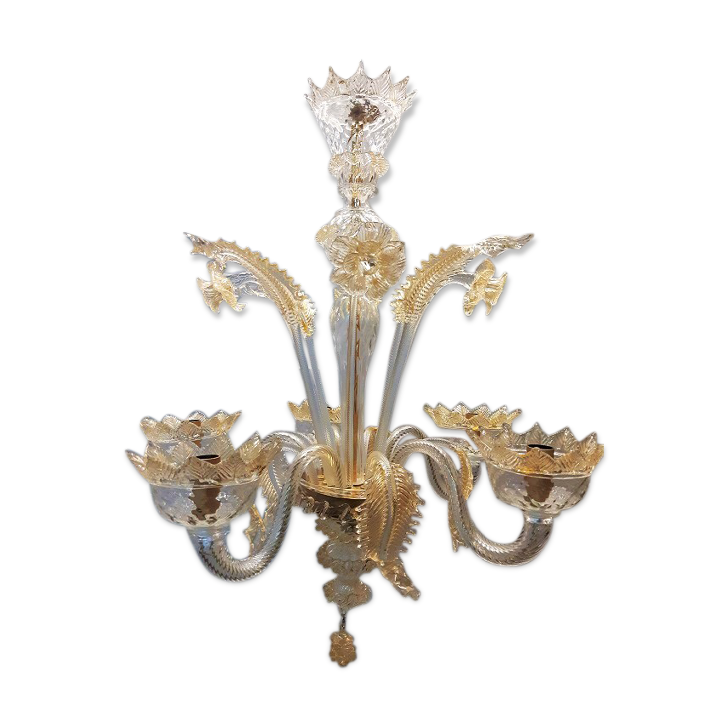 superb great translucent Murano chandelier and gold, old,complete