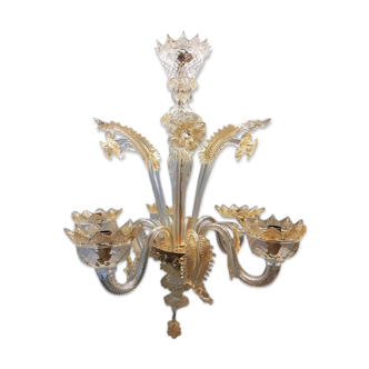 Lustre Murano translucide et or ancien complet
