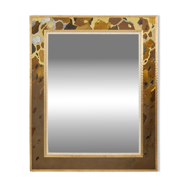 Miroir en marqueterie de laiton oxydé et patiné. Travail d’artiste — Beyit