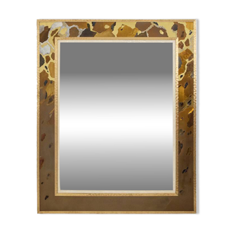 Mirror in marquetry of oxidised and patinated brass. Artist's work.