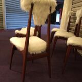 6 chairs in wood and synthetic fur design Italian 1950