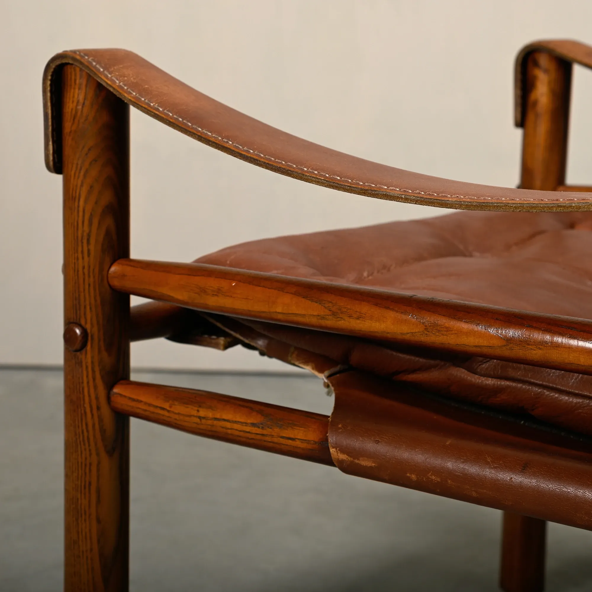 Arne Norell Sirocco Safari Lounge Chair in stained Ash and Brown Leather