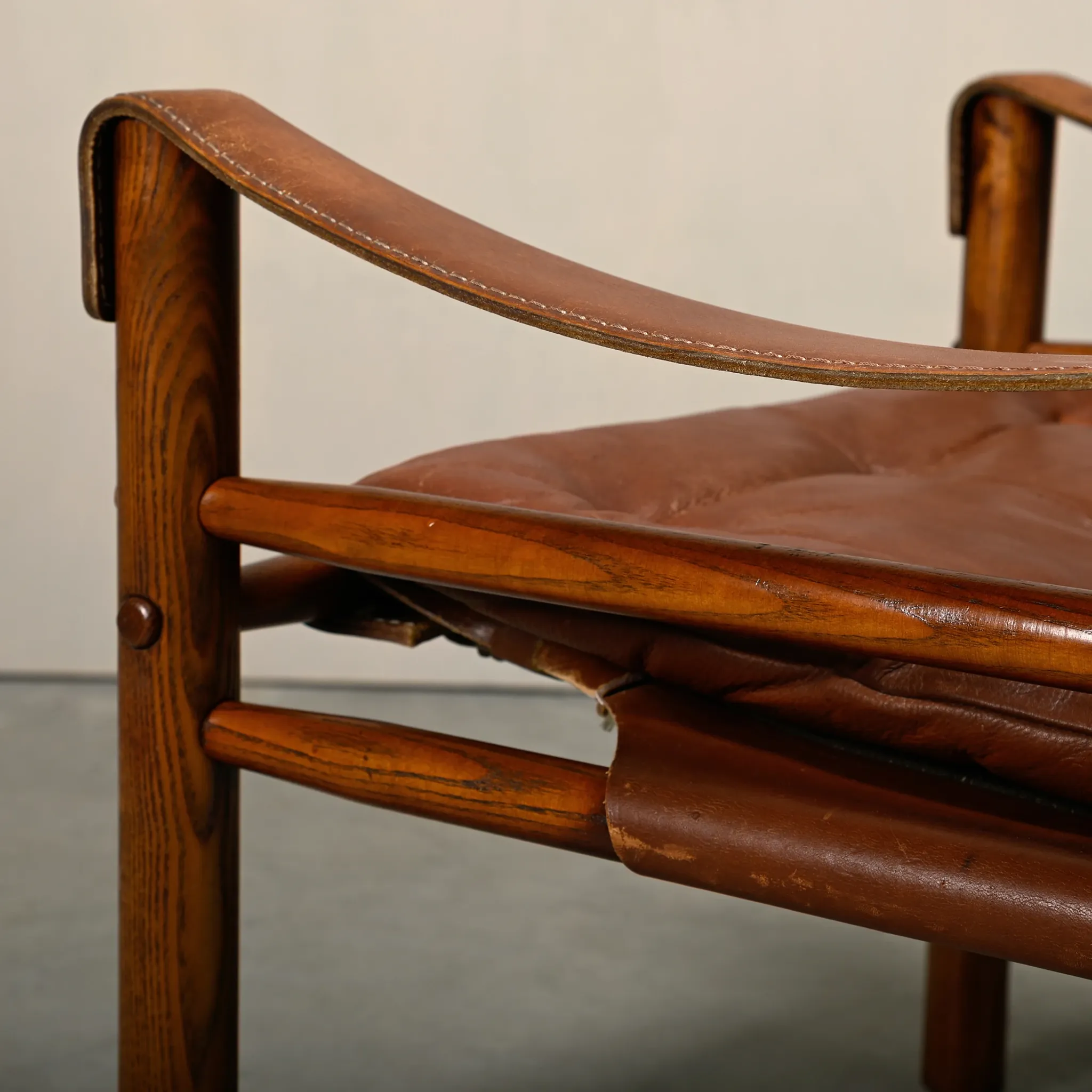 Arne Norell Sirocco Safari Lounge Chair in stained Ash and Brown Leather
