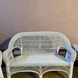 Salon de jardin en osier et rotin blanc