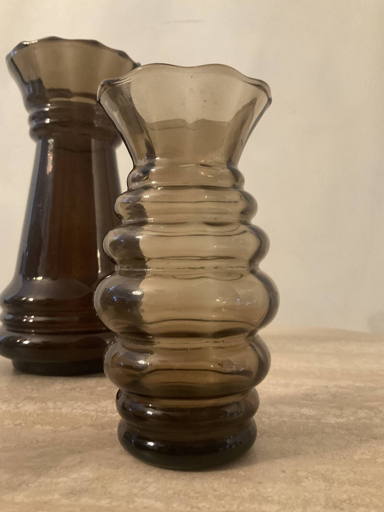 Series of 4 vintage smoked glass vases from the 70s