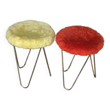 Set of 2 vintage yellow and red moumoute stools 1970