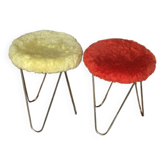 Set of 2 vintage yellow and red moumoute stools 1970
