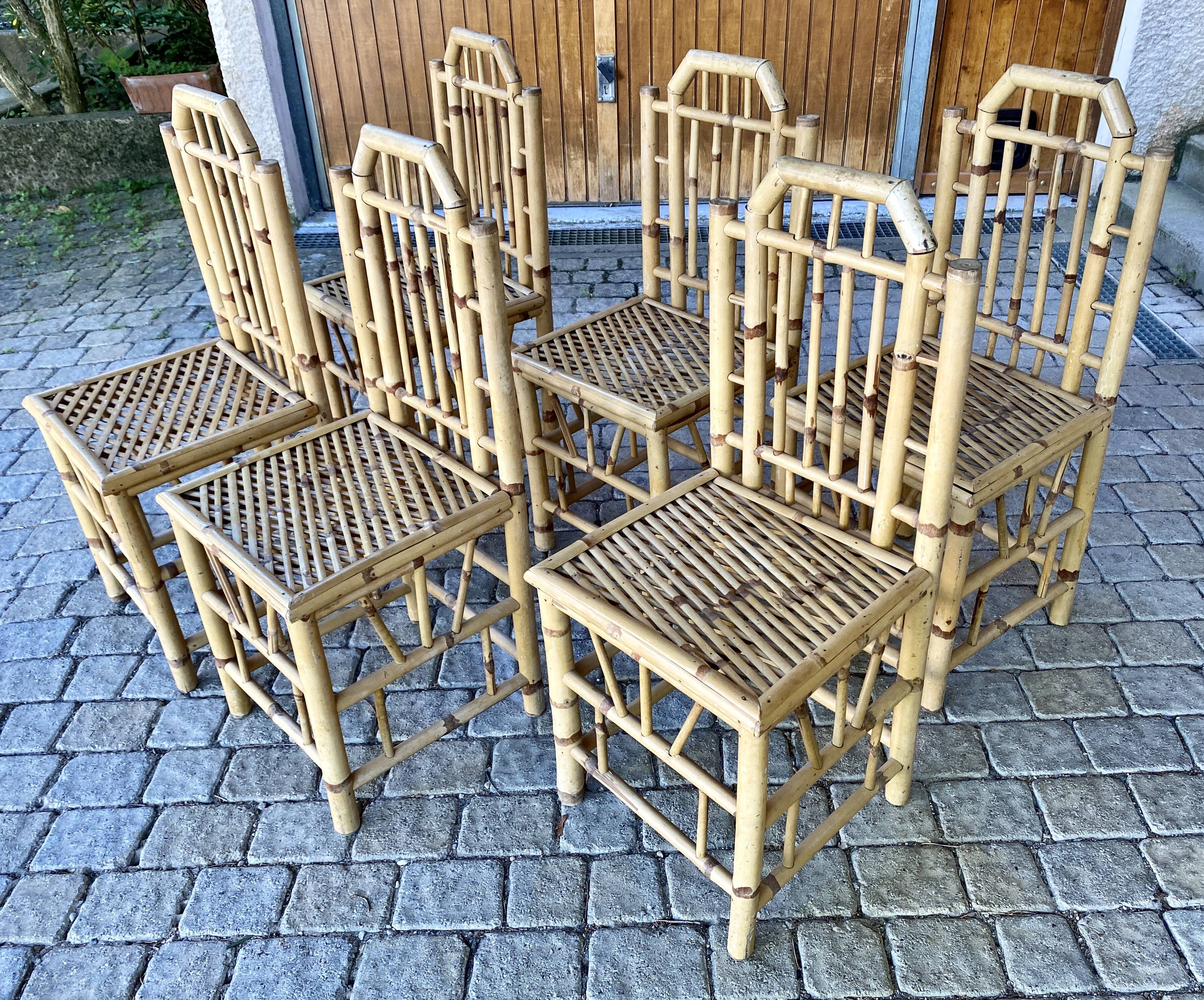 Series Of 6 Real Bamboo Chairs Circa 70
