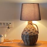 Vintage rattan demijohn lamp