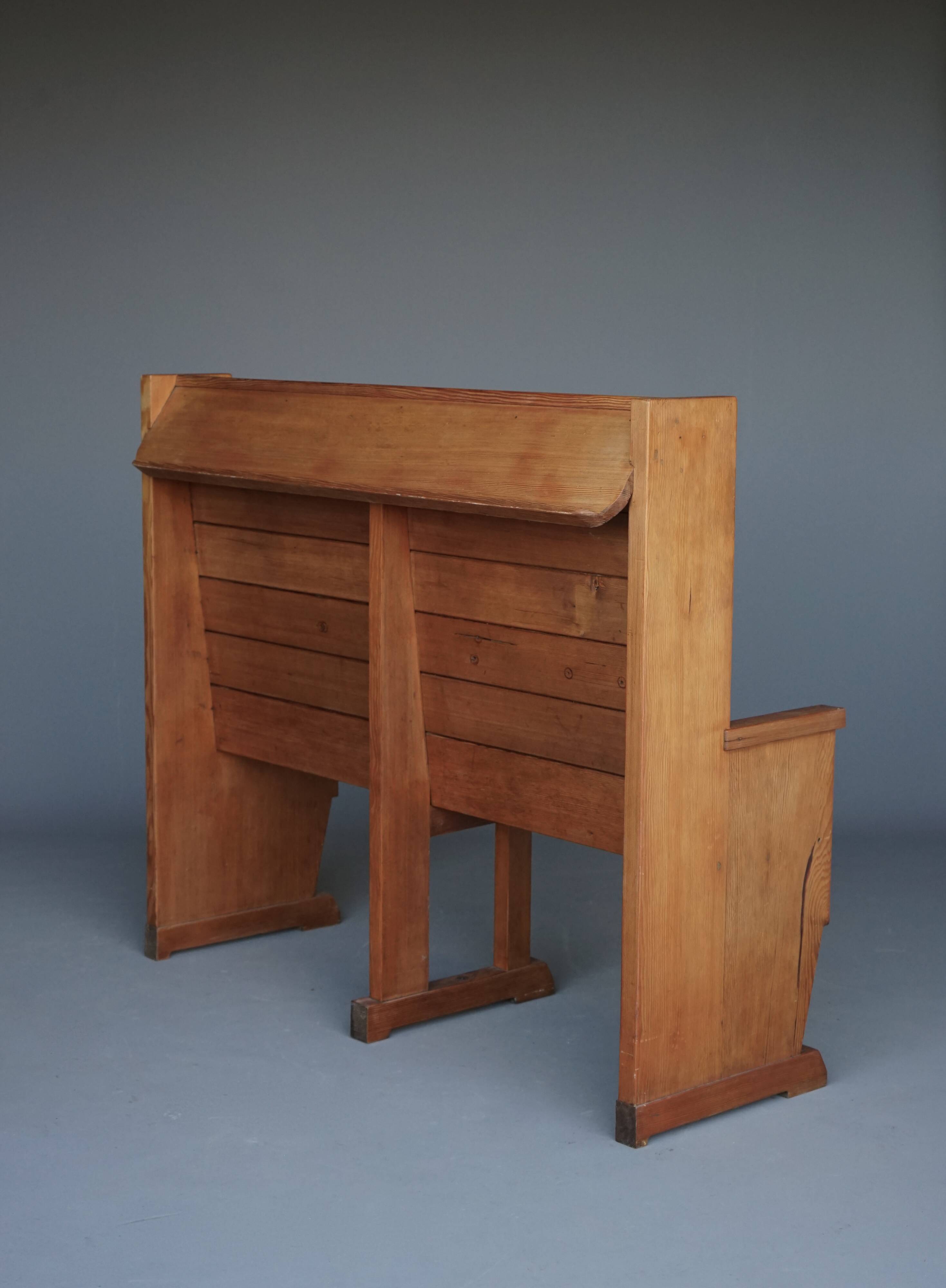 Traditionalist Dutch pine Church Bench, 1930s