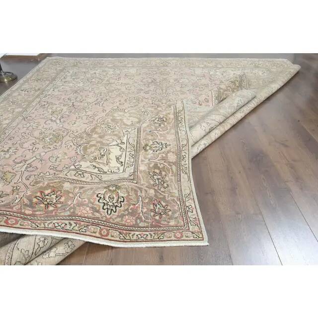 1970s Vintage Persian Handmade Wool Cotton Pink Area Rug 294x388