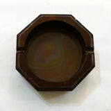 Agate stone and varnished wood ashtray