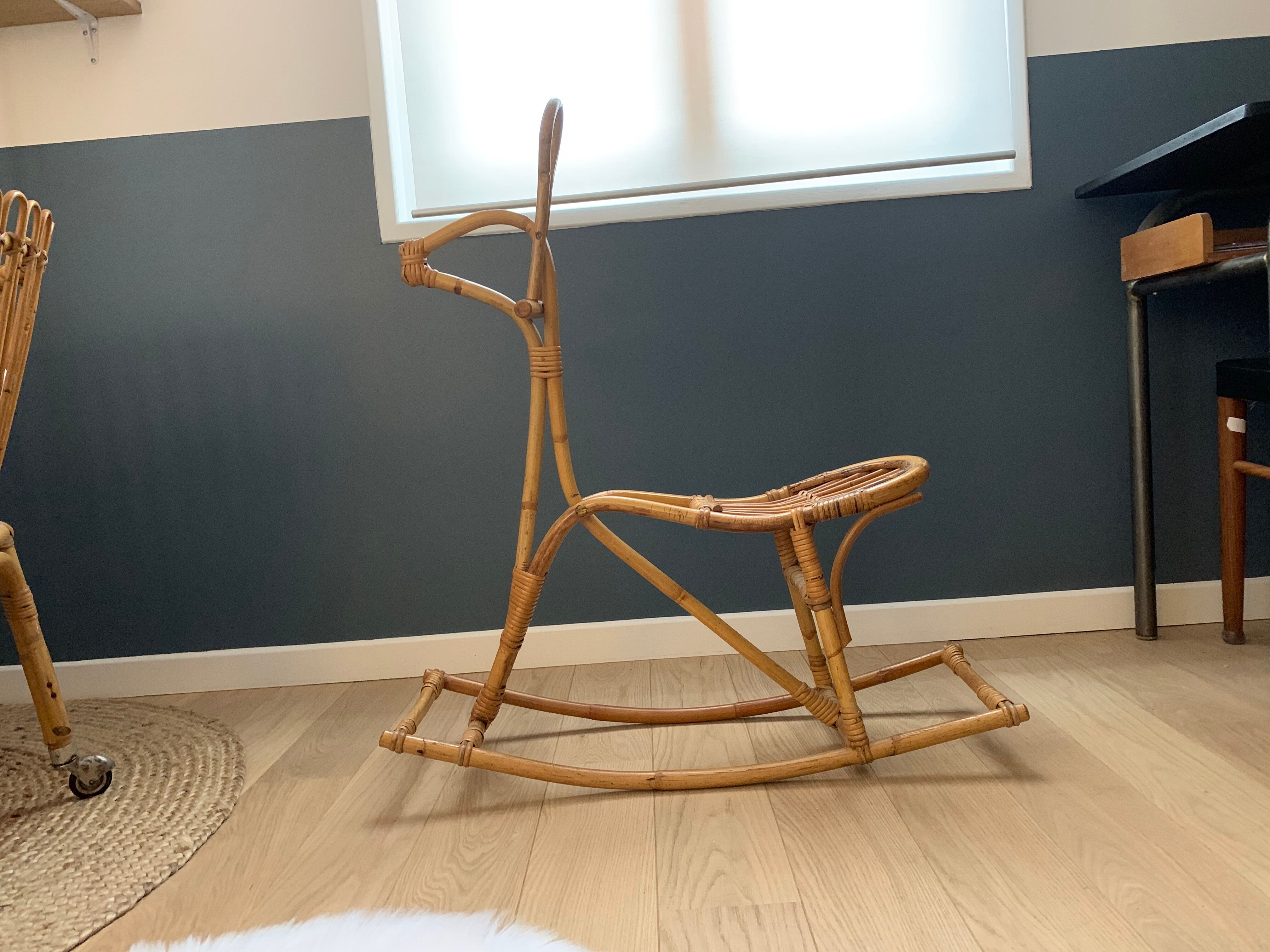 Vintage rattan rocking horse