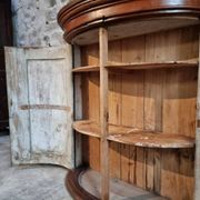 Antique demi-lune cabinet in walnut, late 18th century, French château.