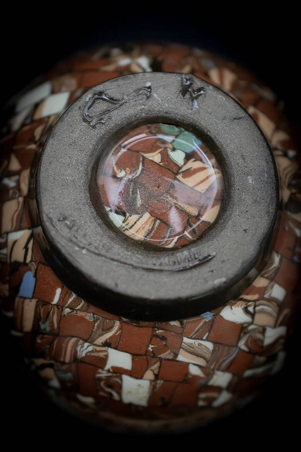 Glazed ceramic vase in mixed brown and beige earth by Jean Gerbino.