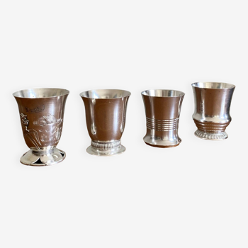 Set of 4 baptismal timpani cups in old vintage silver metal ACC-7139