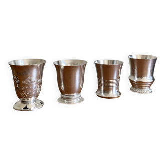 Set of 4 baptismal timpani cups in old vintage silver metal ACC-7139