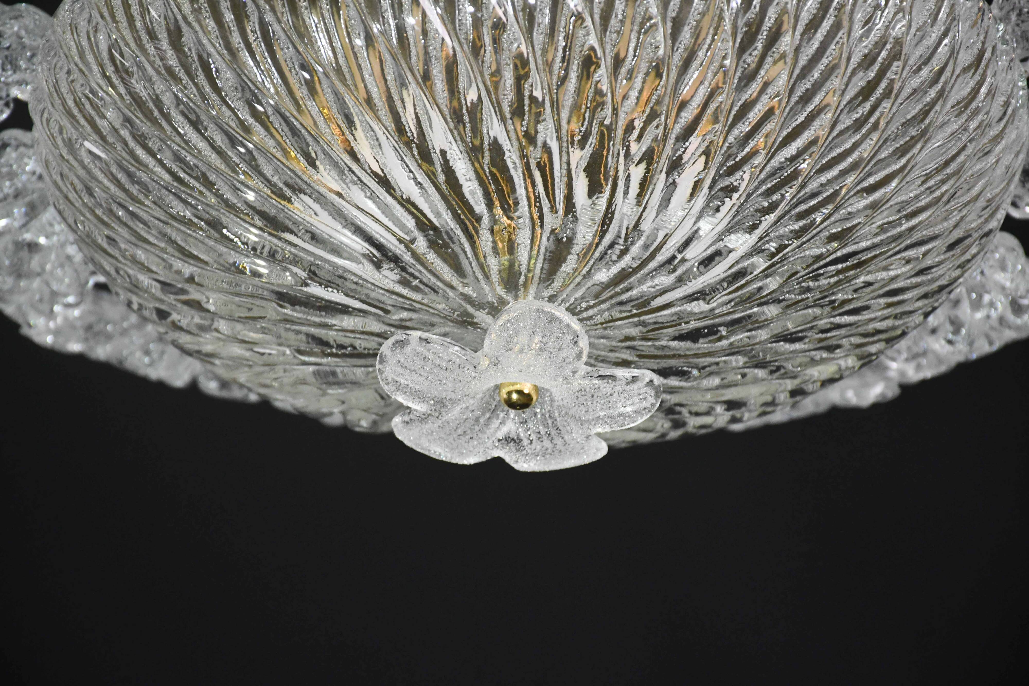 Lovely transparent Murano glass leaf ceiling light or chandelier, 1970s