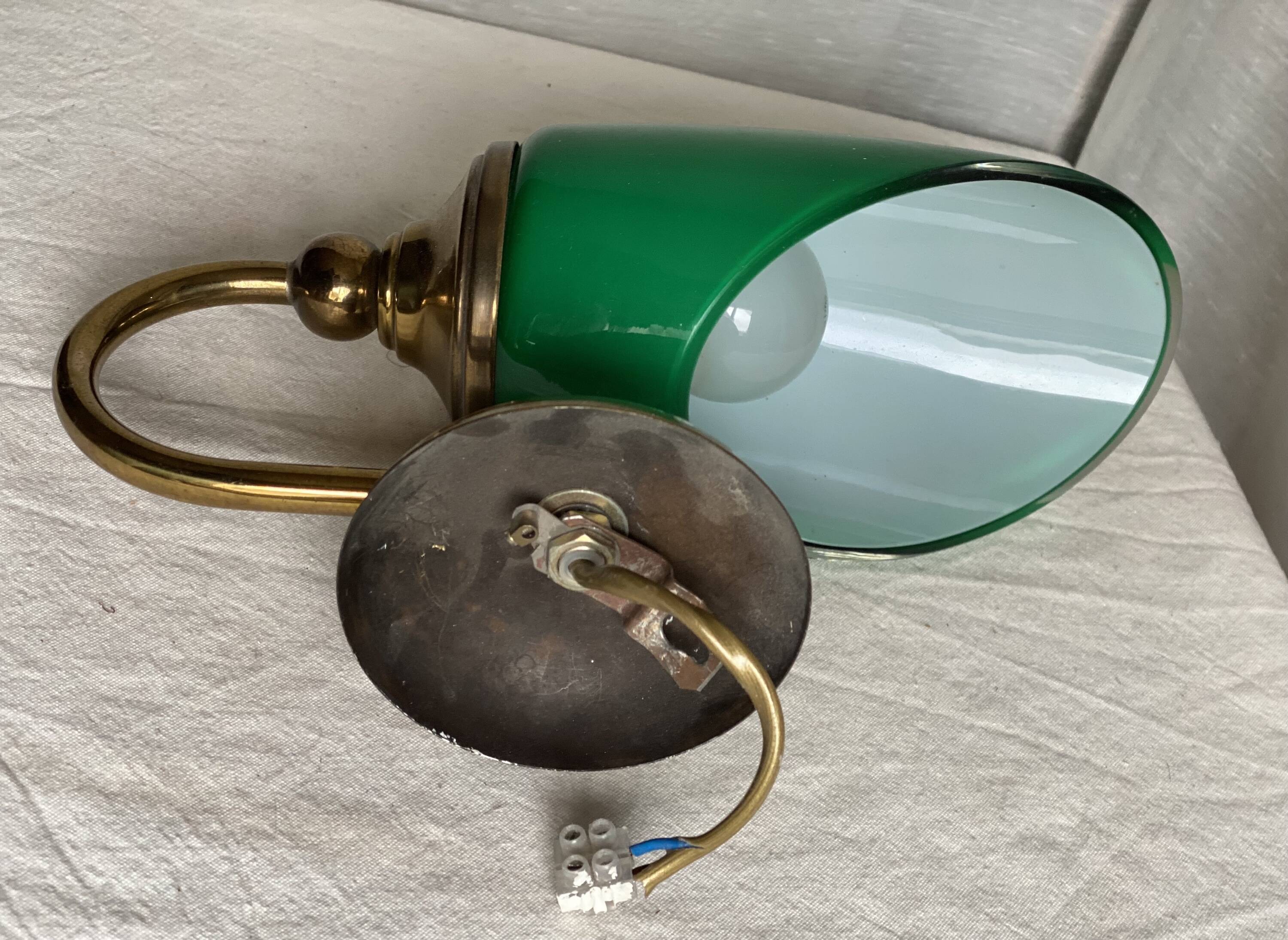 Vintage 1980 green opaline and brass wall light.