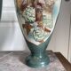 Antique Pair of Japanese Green Moriage Vases Baluster Amphora Flowers Restored