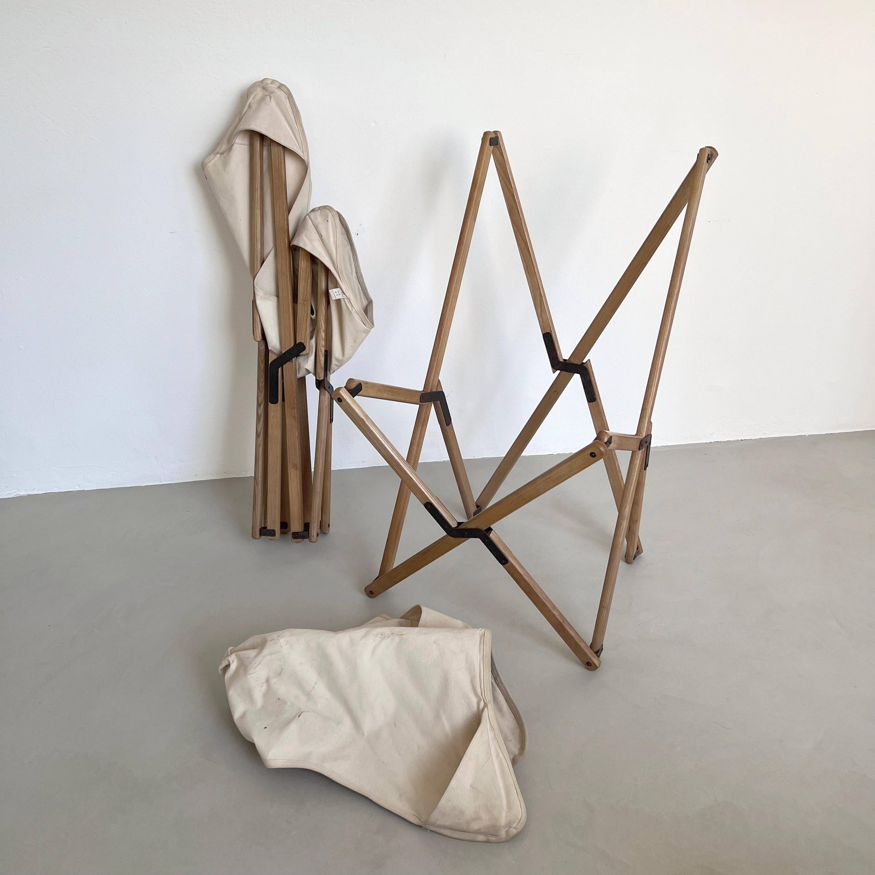 Chaises de jardin vintage en bois et toile blanche