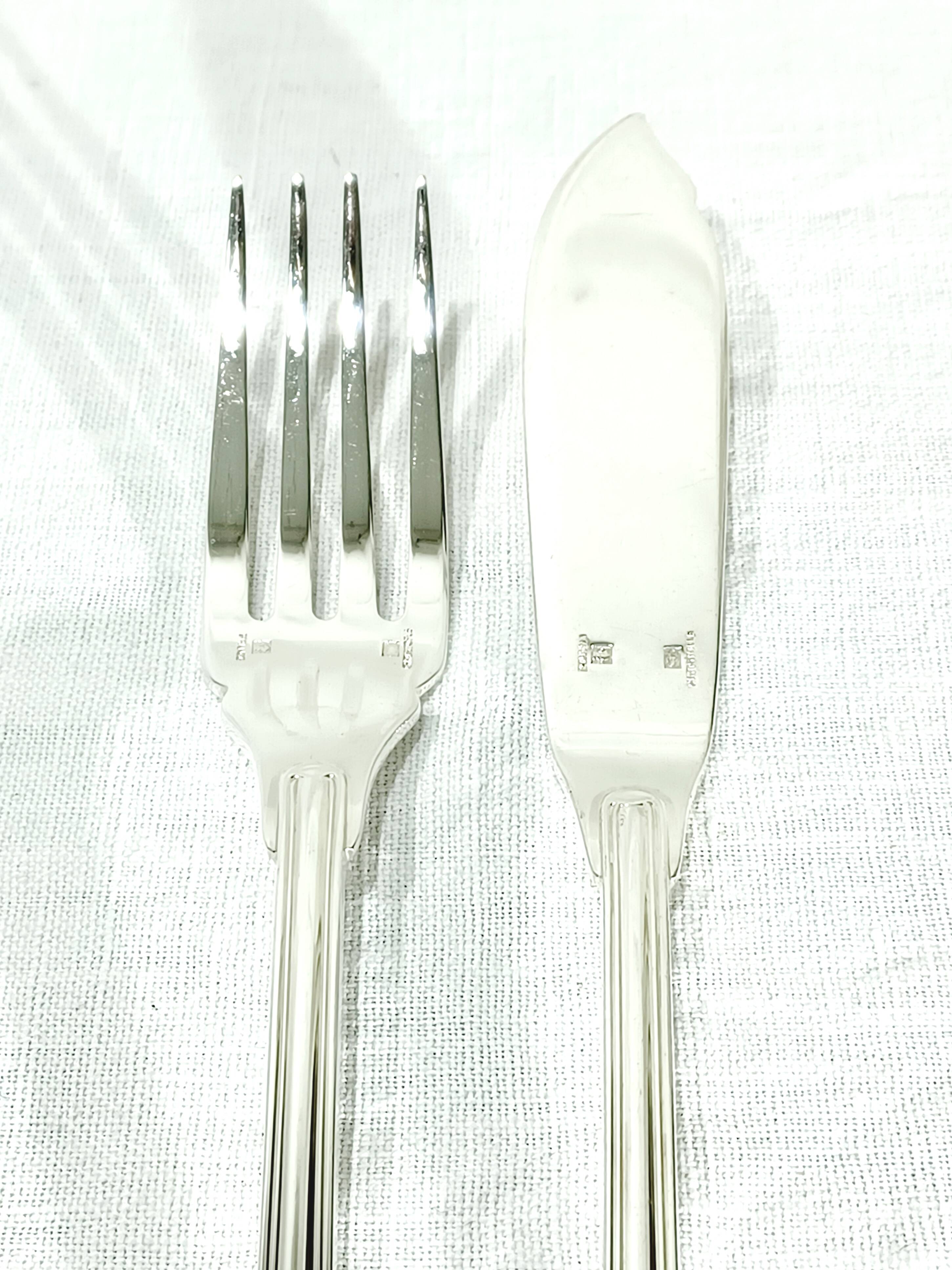 Christofle – 12-piece silver-plated fish cutlery set, Chinon model