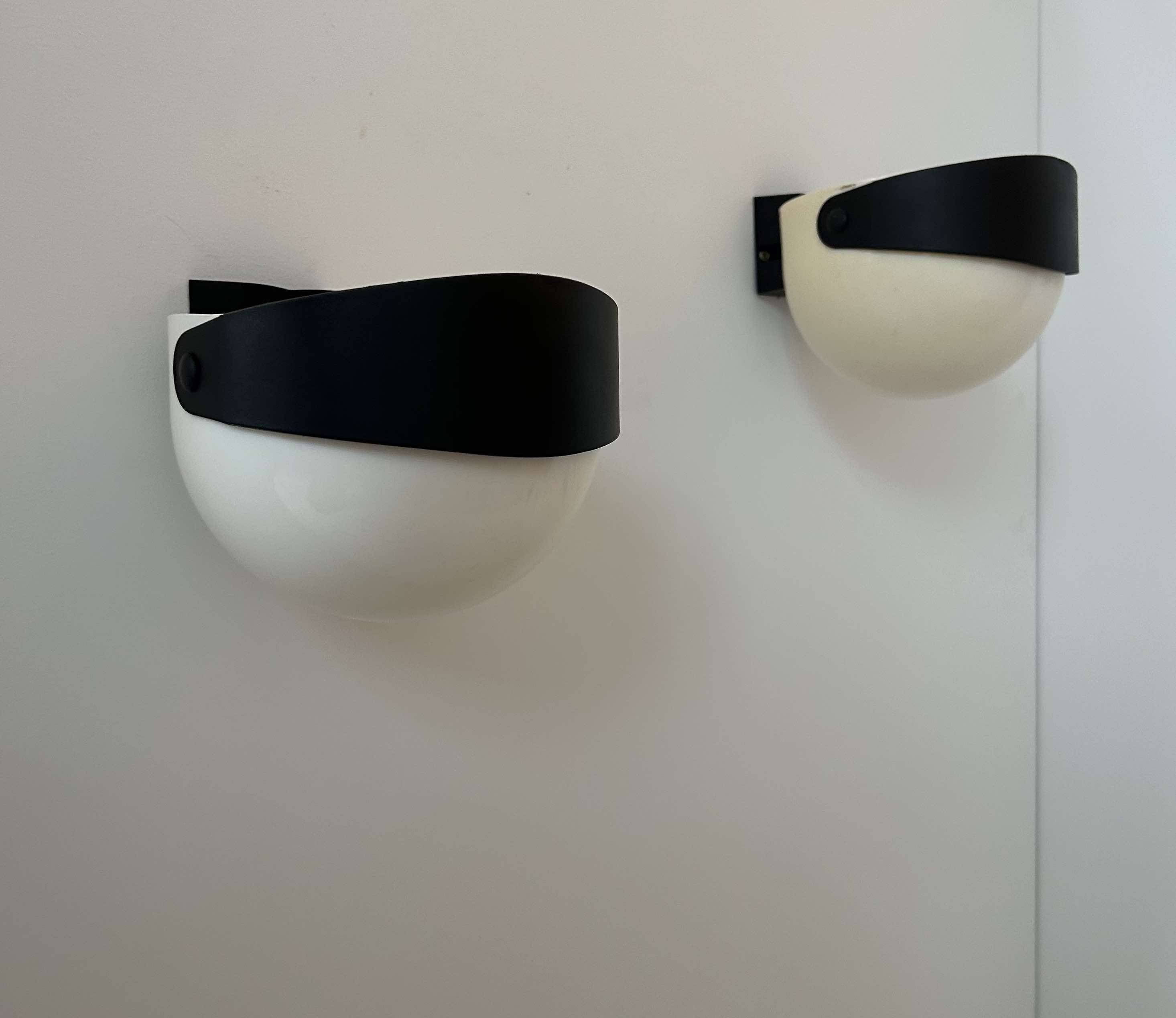 Pair of vintage wall lights, white and black Perspex, Sweden 1970