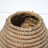 Old basket, burgundy straw and bramble, woven basket, interior decoration