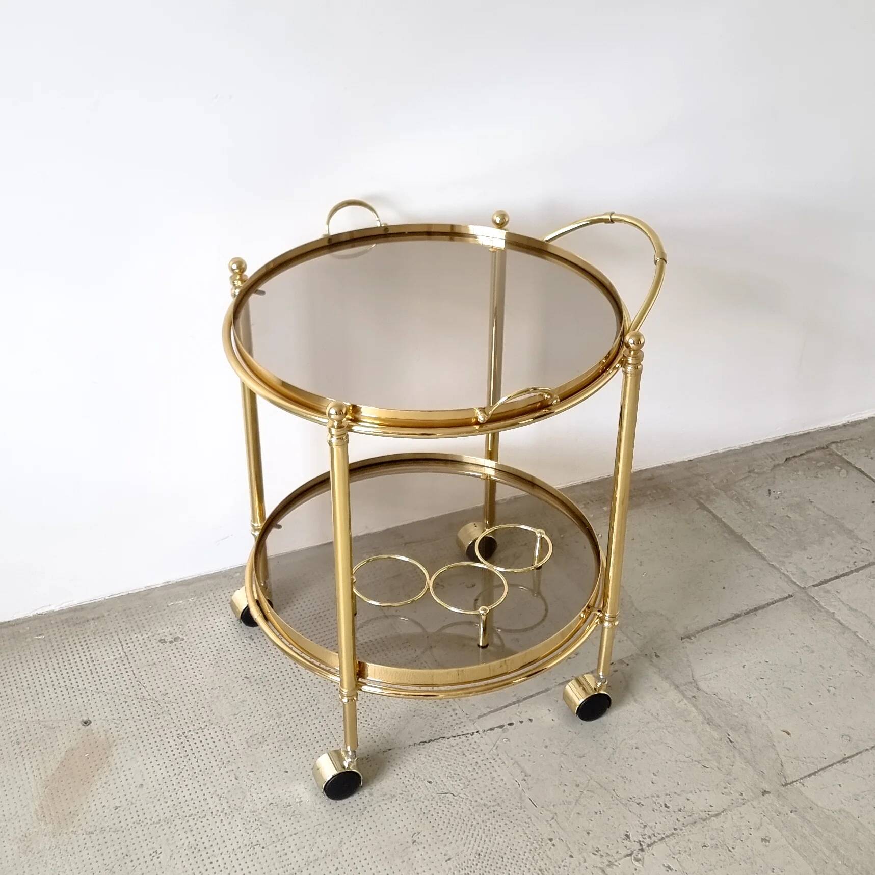 Desserte de bar ronde dorée années 80