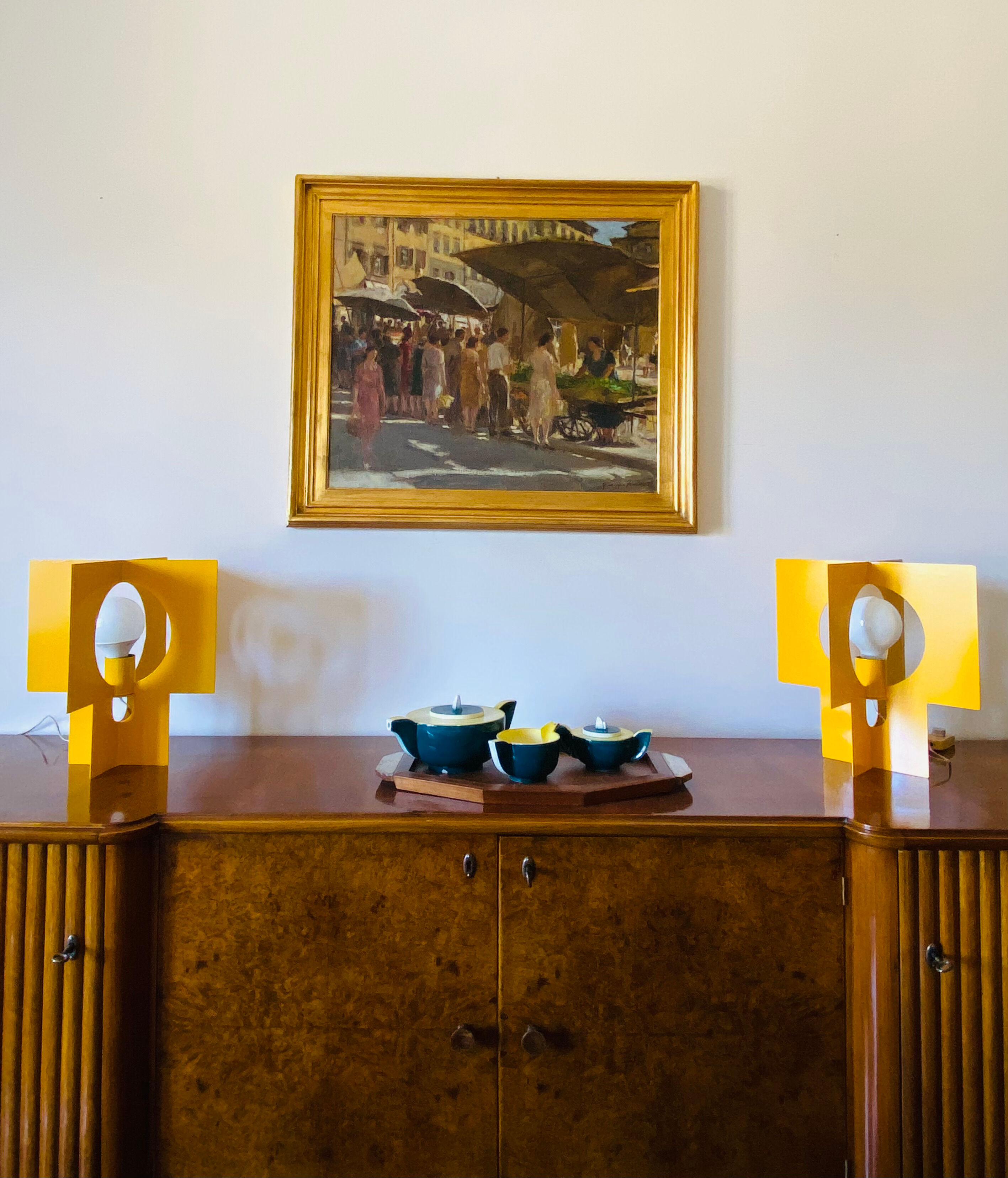 Pair of yellow Space age design table lamps, Italy, 1960s