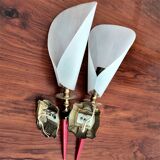 White wall lamps shape brass and plexiglas cornet circa 1950 / 1 pair