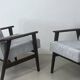 Pair of Henryk Lis 300-190 armchairs, 1970s, heathered grey-blue fabric. Ref: