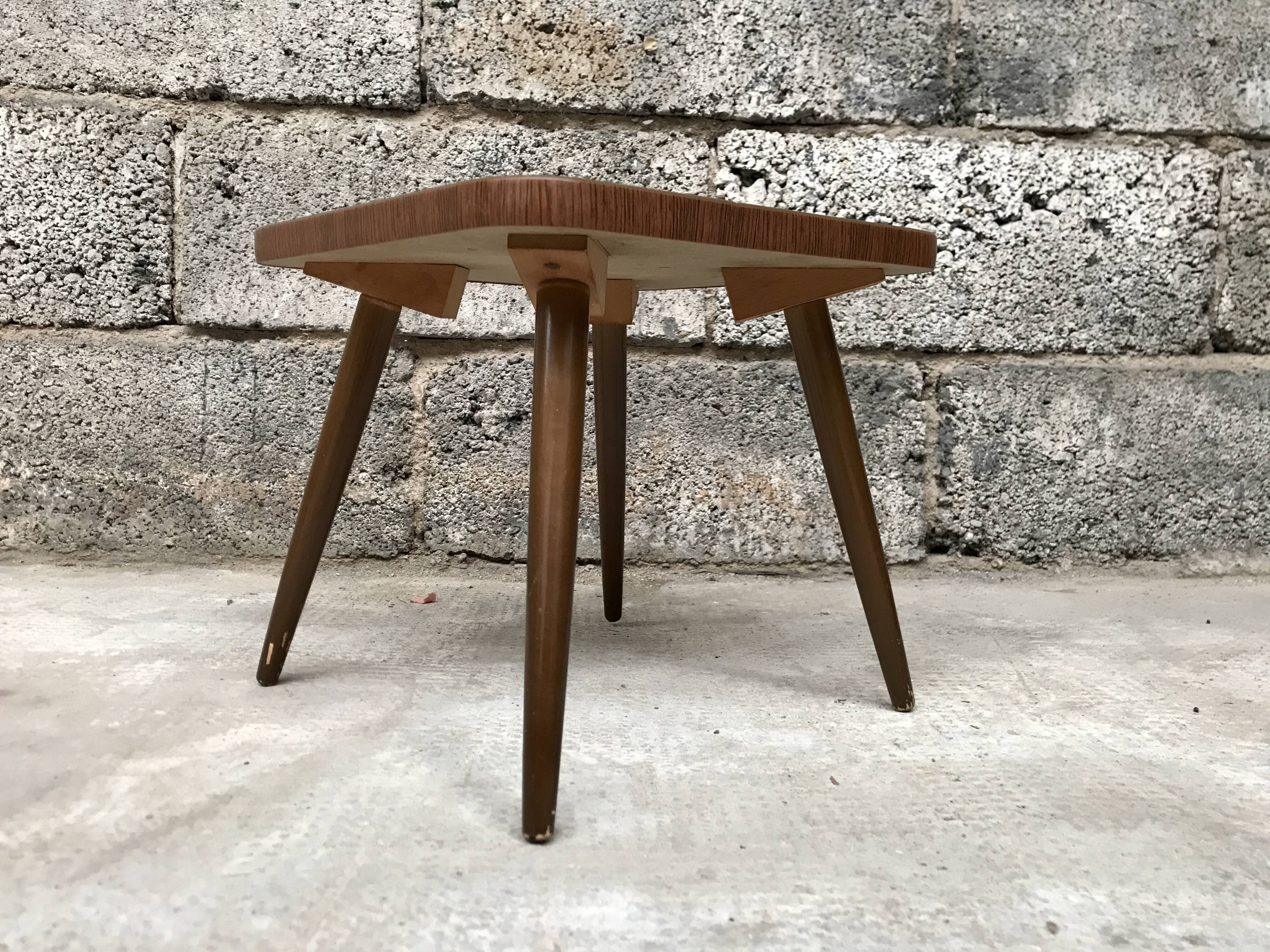 Vintage brown square pedestal table 1950