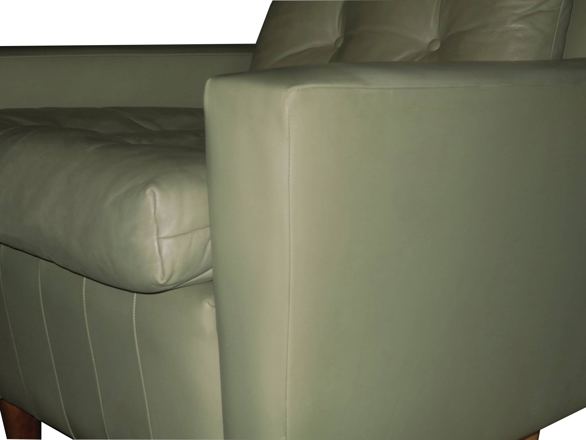 MId century pistachio green leather lounge chair after Florence Knoll, 1950s