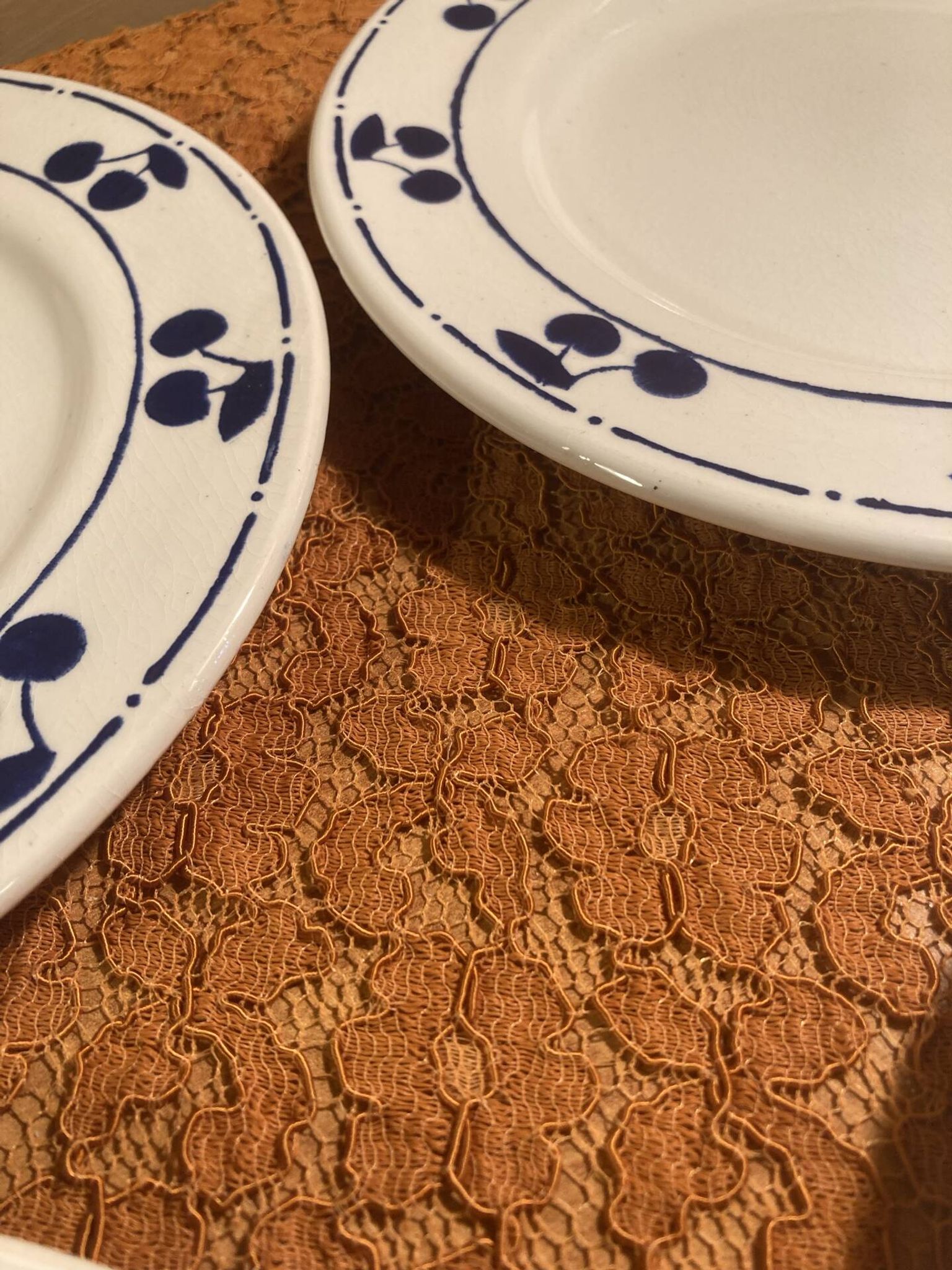 13 plates Longchamp pottery cobalt blue cherries