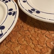 13 plates Longchamp pottery cobalt blue cherries