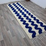 Tapis Bleu Ondulations Maroccain en laine 100cmx250cm