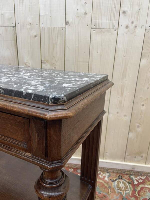 Desserte - Console en chêne massif Napoléon III marbre gris veiné