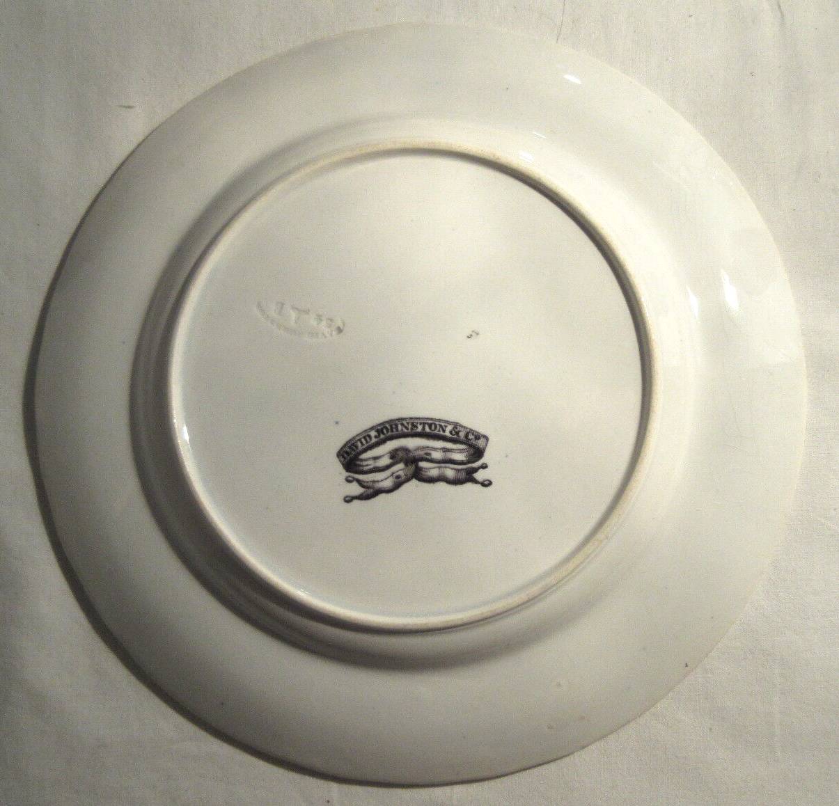 English dessert plate signed David Johnston & Cie: Black and white landscape