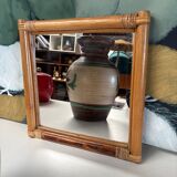 Vintage square rattan mirror