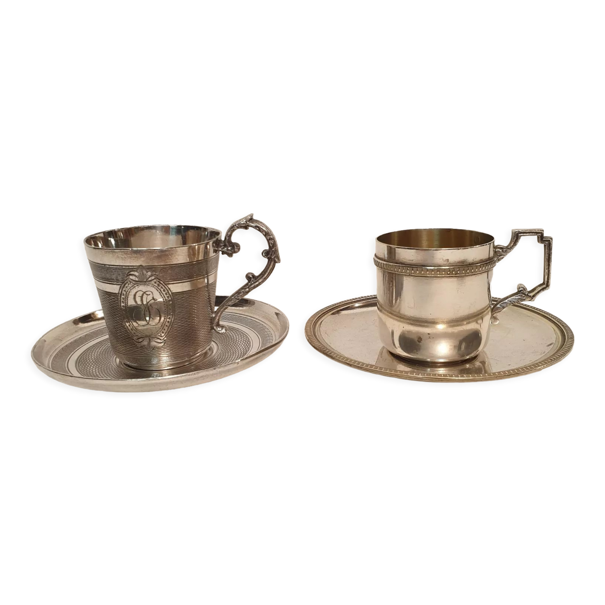 2 silver metal cups