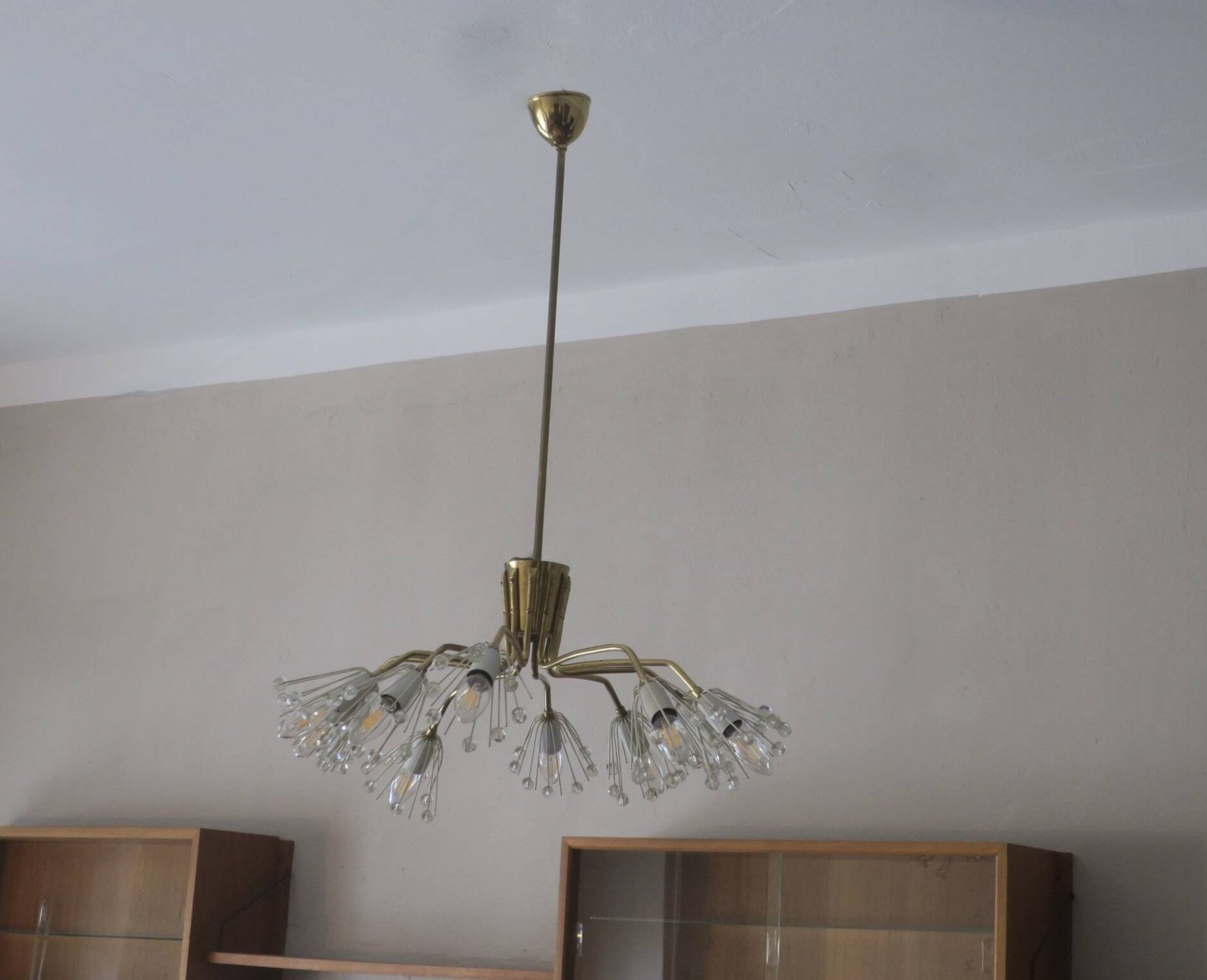 Mid century Austrian elliptical brass and glass chandelier, 1950s