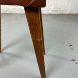 Small stool or footrest in wood and leather