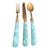 Vintage dessert cutlery set in blue bakelite