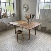 Table de ferme noyer plateau pivotable à allonges
