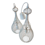 Pair of white metal pendant lights